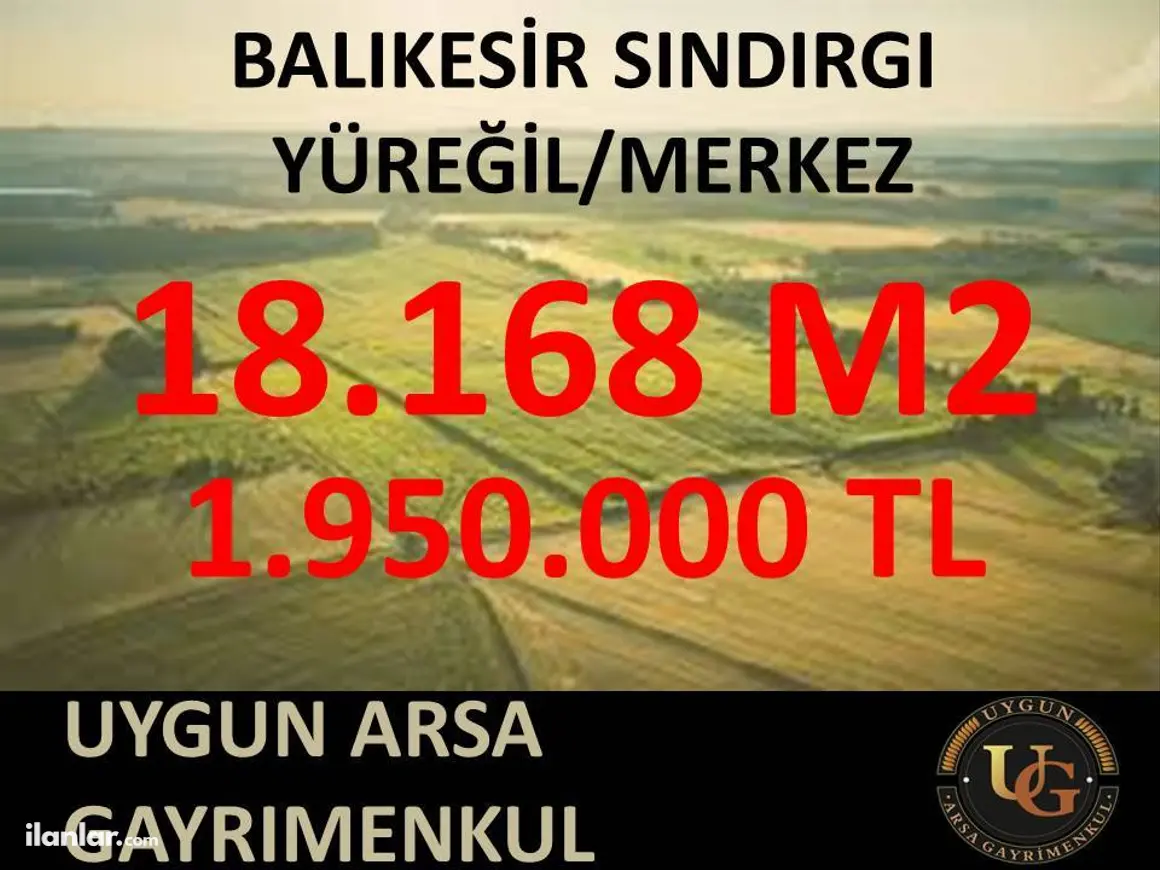 Balıkesir Sındırgı Yüreğil Mahallesi 18.168 m² satılık tarla arsa - Fotoğraf 1