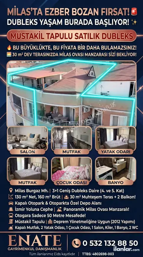 Muğla Milas Aydınlıkevler Mahallesi 3+1 170 m² satılık daire - Fotoğraf 1