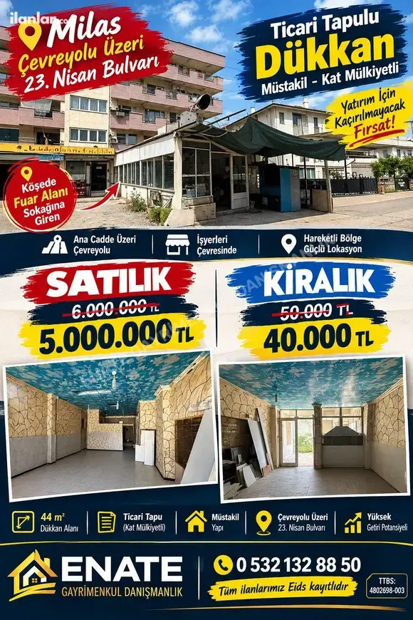 Muğla Milas Hacıabti Mahallesi 44 m² satılık dükkan & Mağaza - Fotoğraf 1