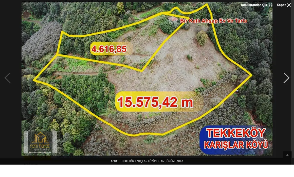 Samsun Tekkeköy Karışlar Mahallesi 15.576 m² satılık konut arsa - Fotoğraf 1