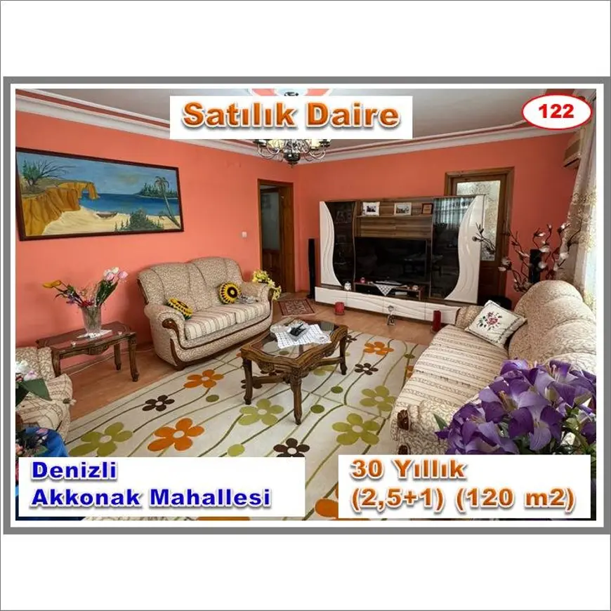 Denizli Merkezefendi Akkonak Mahallesi 2.5+1 120 m² satılık daire - Fotoğraf 1