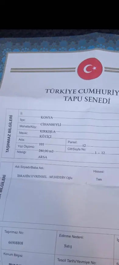 Konya Cihanbeyli Kırkışla Mahallesi 280 m² satılık konut arsa - Fotoğraf 1