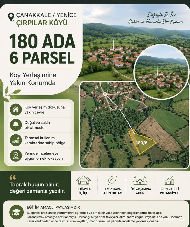 Çanakkale Yenice Çırpılar Köyü Mahallesi 904 m² satılık bağ & Bahçe arsa - Fotoğraf 1