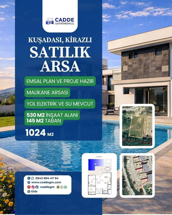 Aydın Kuşadası Kirazlı Mahallesi 1.024 m² satılık villa arsa - Fotoğraf 1