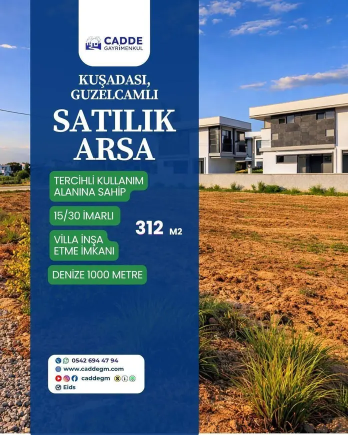Aydın Kuşadası Güzelçamlı Mahallesi 312 m² satılık villa arsa - Fotoğraf 1