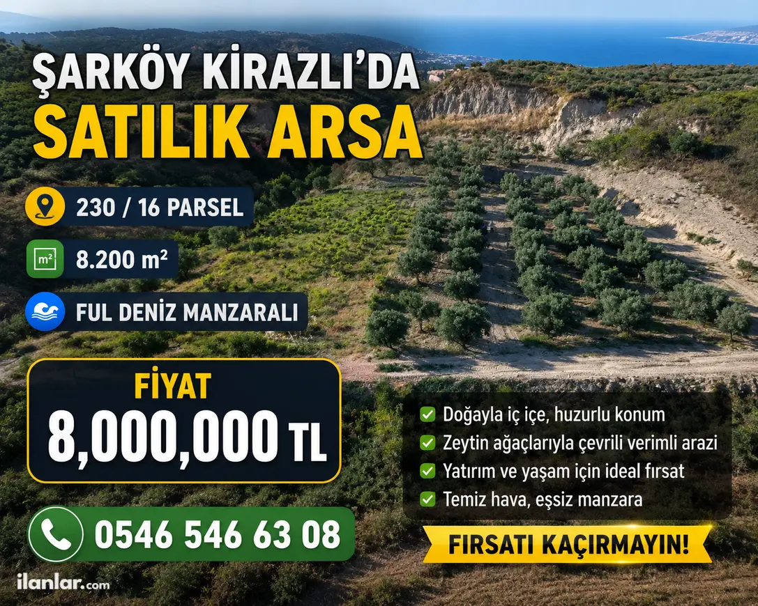 Tekirdağ Şarköy Kirazlı Mahallesi 8.200 m² satılık zeytinlik arsa - Fotoğraf 1