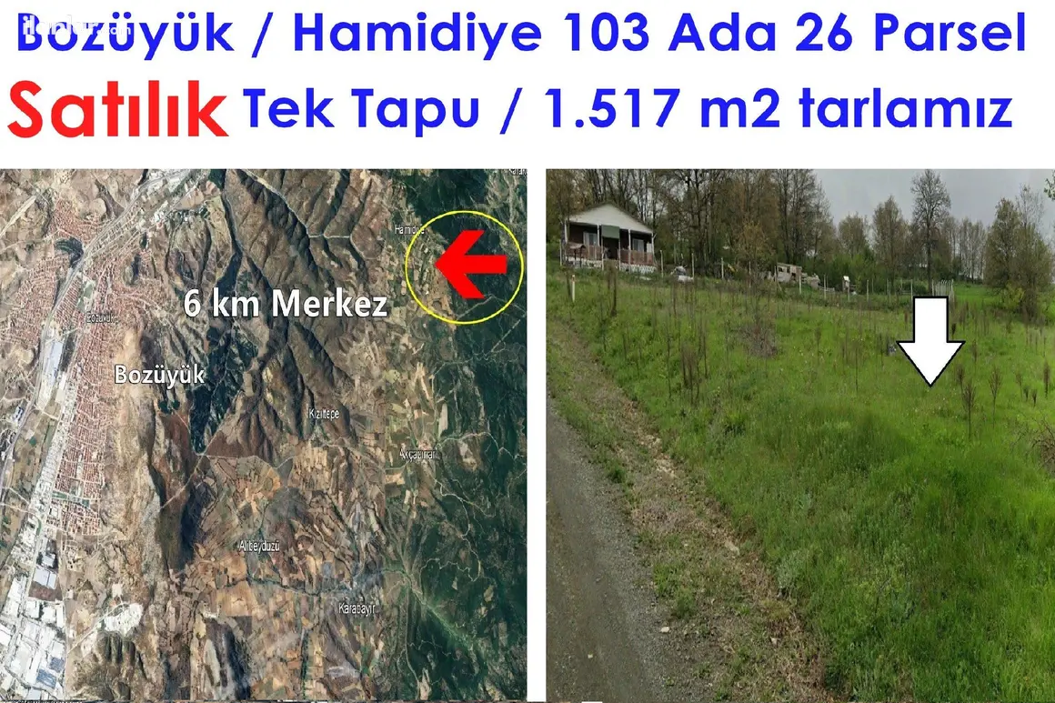 Bilecik Bozüyük Hamidiye Köyü Mahallesi 1.517 m² satılık bağ & Bahçe arsa - Fotoğraf 1