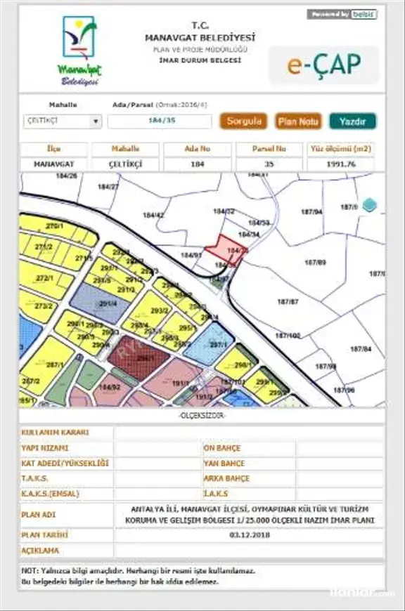 Antalya Manavgat Çeltikçi Mahallesi 1.991 m² satılık tarla arsa - Fotoğraf 1