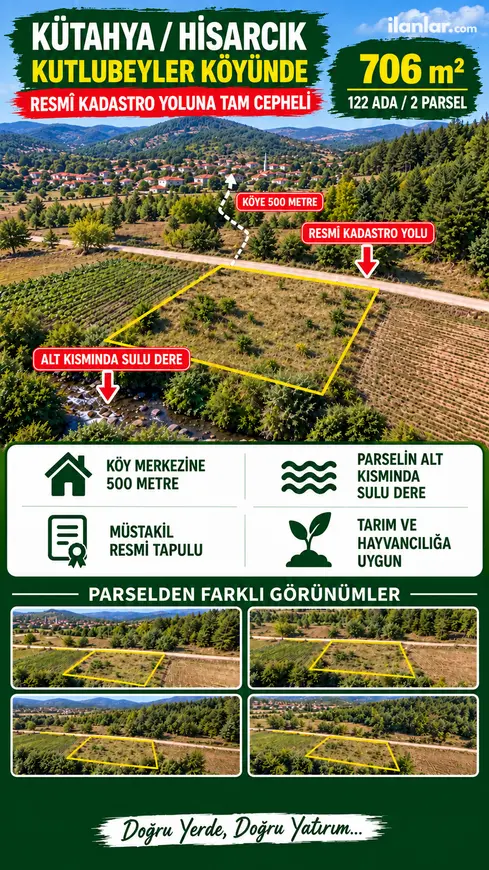 Kütahya Hisarcık Kutlubeyler Köyü Mahallesi 706 m² satılık muhtelif Arsa arsa - Fotoğraf 1