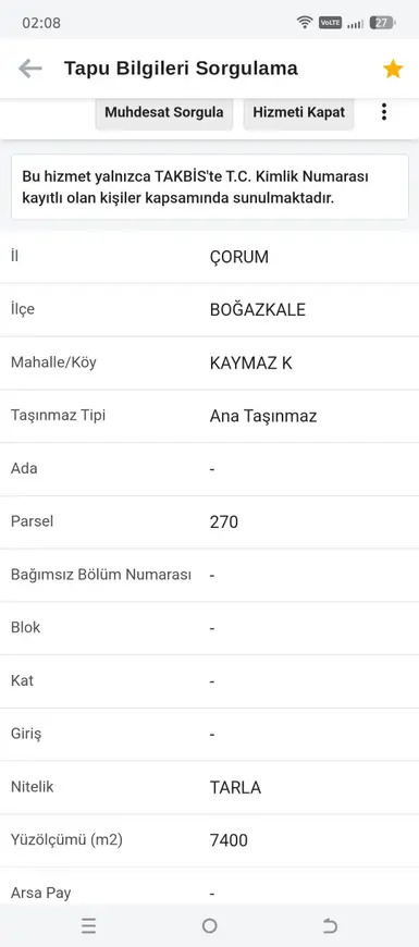 Çorum Boğazkale Kaymaz Köyü Mahallesi 7.400 m² satılık tarla arsa - Fotoğraf 1