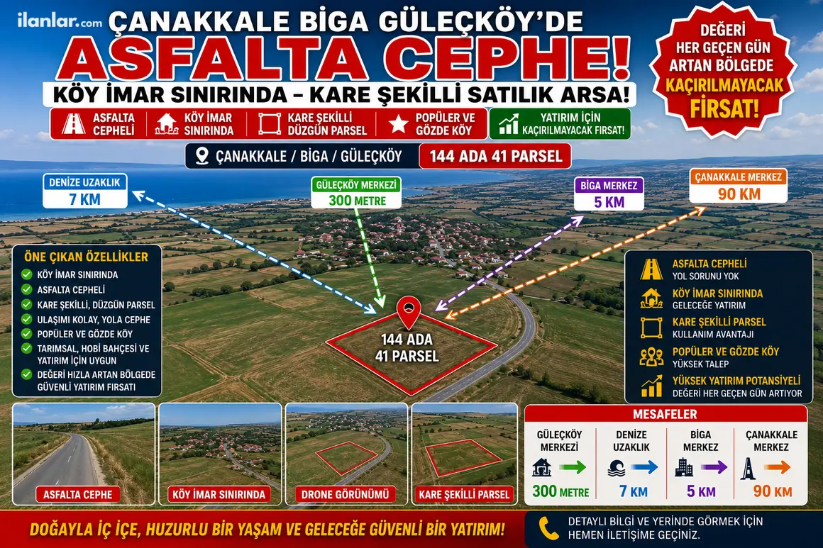 Çanakkale Biga Güleç Köyü Mahallesi 2.661 m² satılık tarla arsa - Fotoğraf 1