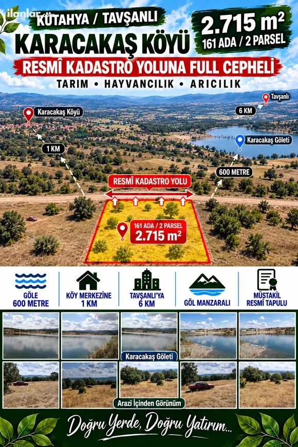 Kütahya Tavşanlı Karacakaş Köyü Mahallesi 2.715 m² satılık tarla arsa - Fotoğraf 1
