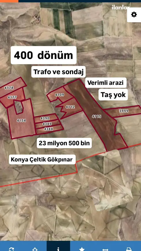 Konya Çeltik Gökpınar Mahallesi 400.000 m² satılık tarla arsa - Fotoğraf 1
