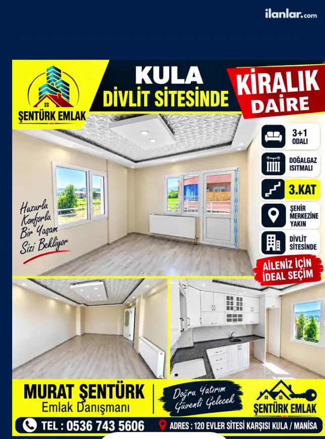 Manisa Kula Seyitali Mahallesi 3+1 145 m² kiralık daire - Fotoğraf 1