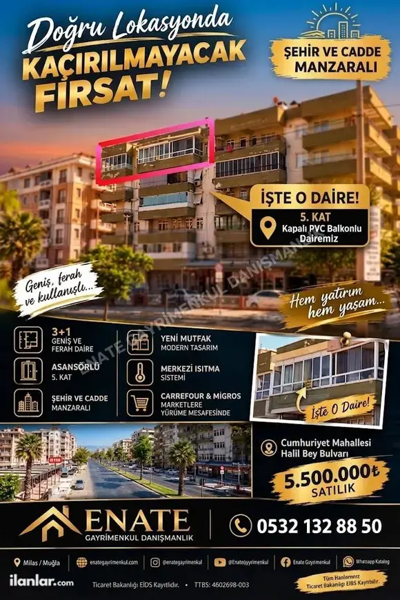 Muğla Milas Cumhuriyet Mahallesi 3+1 135 m² satılık daire - Fotoğraf 1