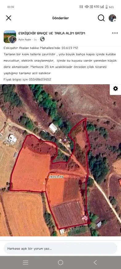 Eskişehir Tepebaşı Atalantekke Mahallesi 10.613 m² satılık tarla arsa - Fotoğraf 1