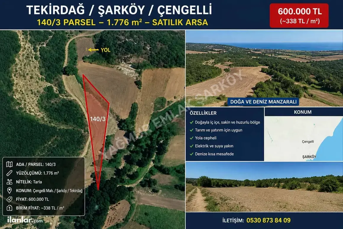 Tekirdağ Şarköy Çengelli Mahallesi 1.776 m² satılık bağ & Bahçe arsa - Fotoğraf 1