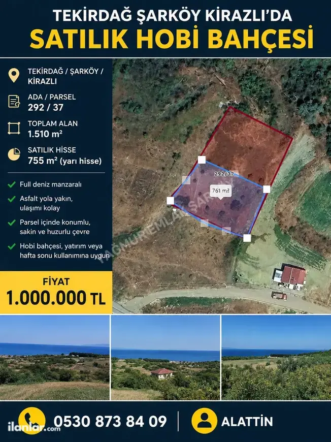 Tekirdağ Şarköy Kirazlı Mahallesi 755 m² satılık bağ & Bahçe arsa - Fotoğraf 1