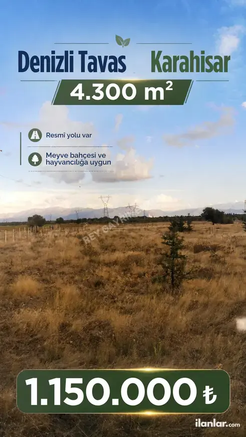 Denizli Tavas Karahisar Mahallesi 4.300 m² satılık tarla arsa - Fotoğraf 1