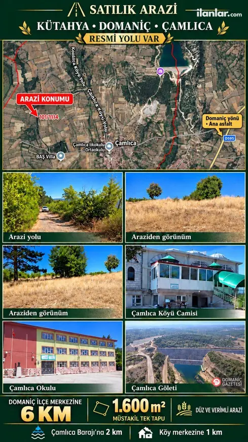 Kütahya Domaniç Çamlıca Köyü Mahallesi 1.600 m² satılık muhtelif Arsa arsa - Fotoğraf 1