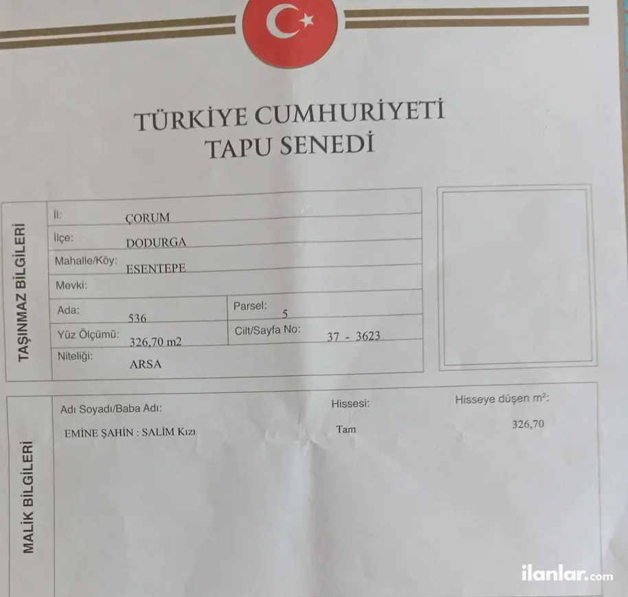 Çorum Dodurga Esentepe Mahallesi 326 m² satılık konut arsa - Fotoğraf 1