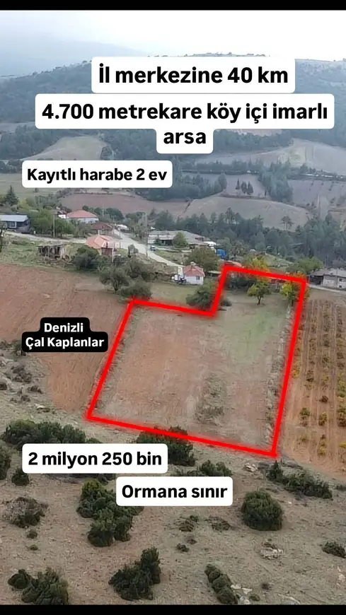 Denizli Çal Kaplanlar Mahallesi 4.700 m² satılık konut arsa - Fotoğraf 1