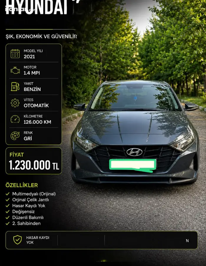 2021 Hyundai i20 1.4 MPI benzinli otomatik otomobil - Fotoğraf 1