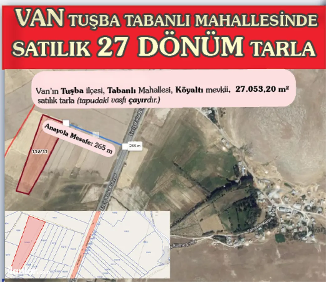 Van Tuşba Tabanlı Mahallesi 27.053 m² satılık tarla arsa - Fotoğraf 1