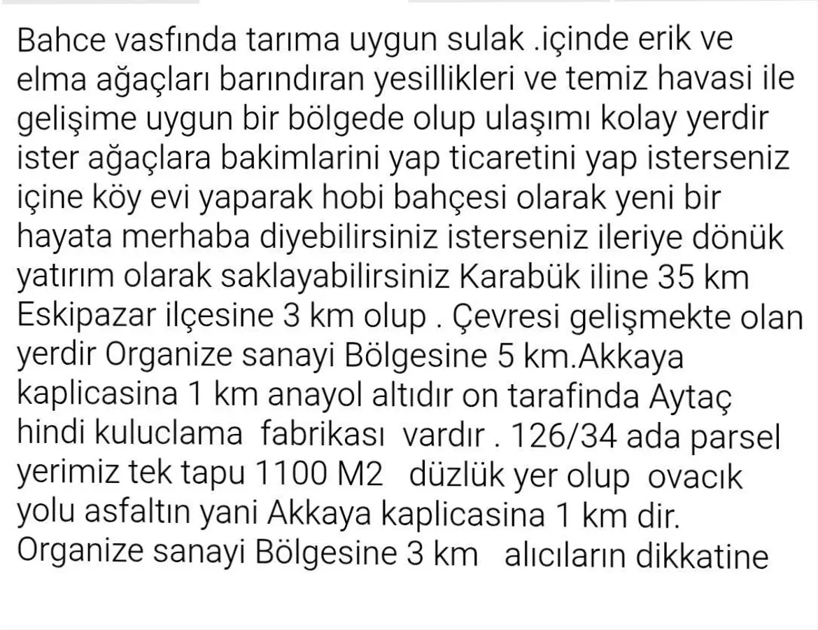 Karabük Eskipazar Arslanlar, Ağırtaş Mahallesi 1.100 m² satılık bağ & Bahçe arsa - Fotoğraf 1