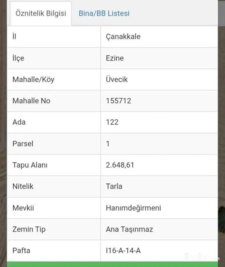 Çanakkale Ezine Üvecik Köyü Mahallesi 2.600 m² satılık bağ & Bahçe arsa - Fotoğraf 1