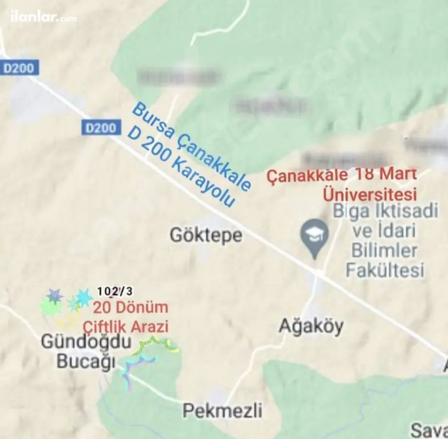 Çanakkale Biga Pekmezli Köyü Mahallesi 18.510 m² satılık çiftlik arsa - Fotoğraf 1
