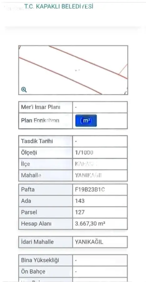 Tekirdağ Kapaklı Yanıkağıl Mahallesi 3.667 m² satılık tarla arsa - Fotoğraf 3