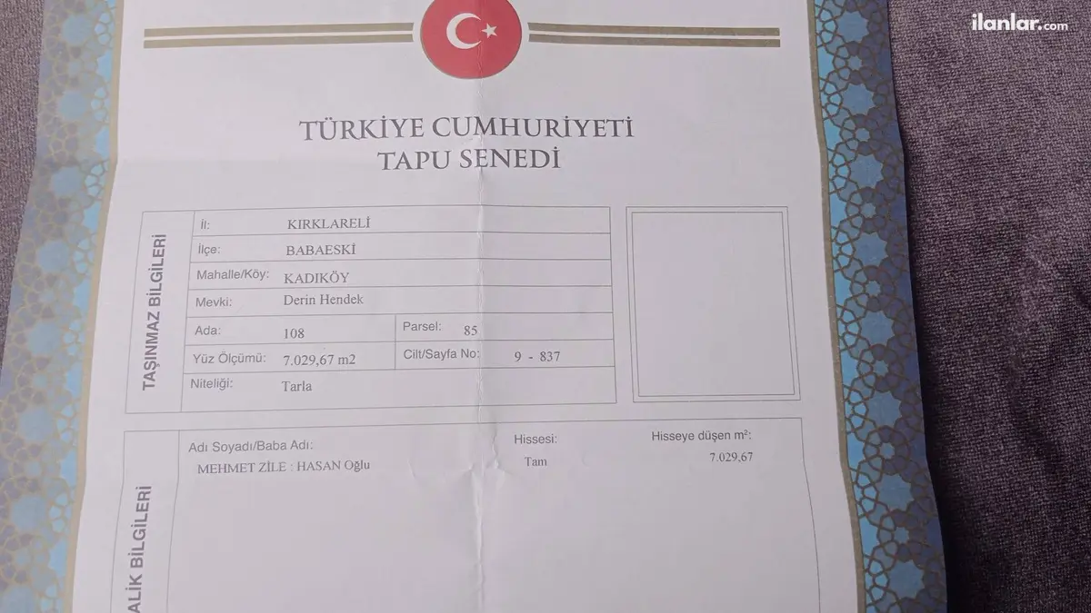 Kırklareli Babaeski Kadıköy Köyü Mahallesi 7.030 m² satılık çiftlik arsa - Fotoğraf 3