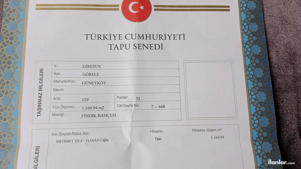 Giresun Görele Güneyköy Köyü Mahallesi 1.170 m² satılık bağ & Bahçe arsa - Fotoğraf 1