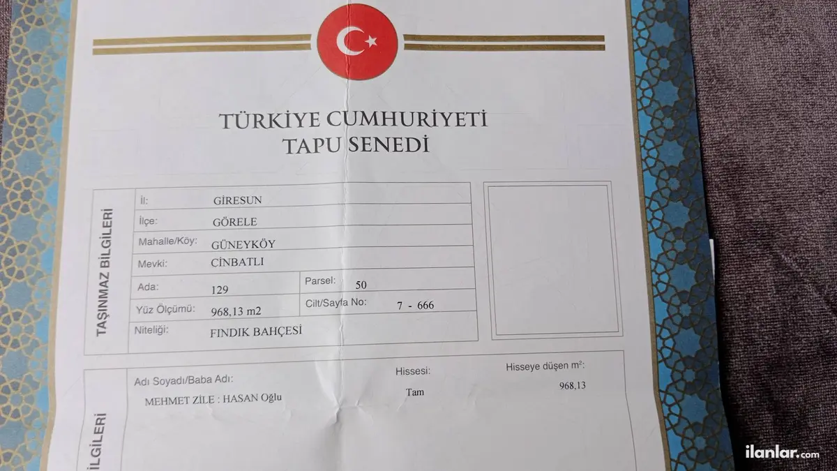 Giresun Görele Güneyköy, Cınbatlı Mahallesi 969 m² satılık bağ & Bahçe arsa - Fotoğraf 1