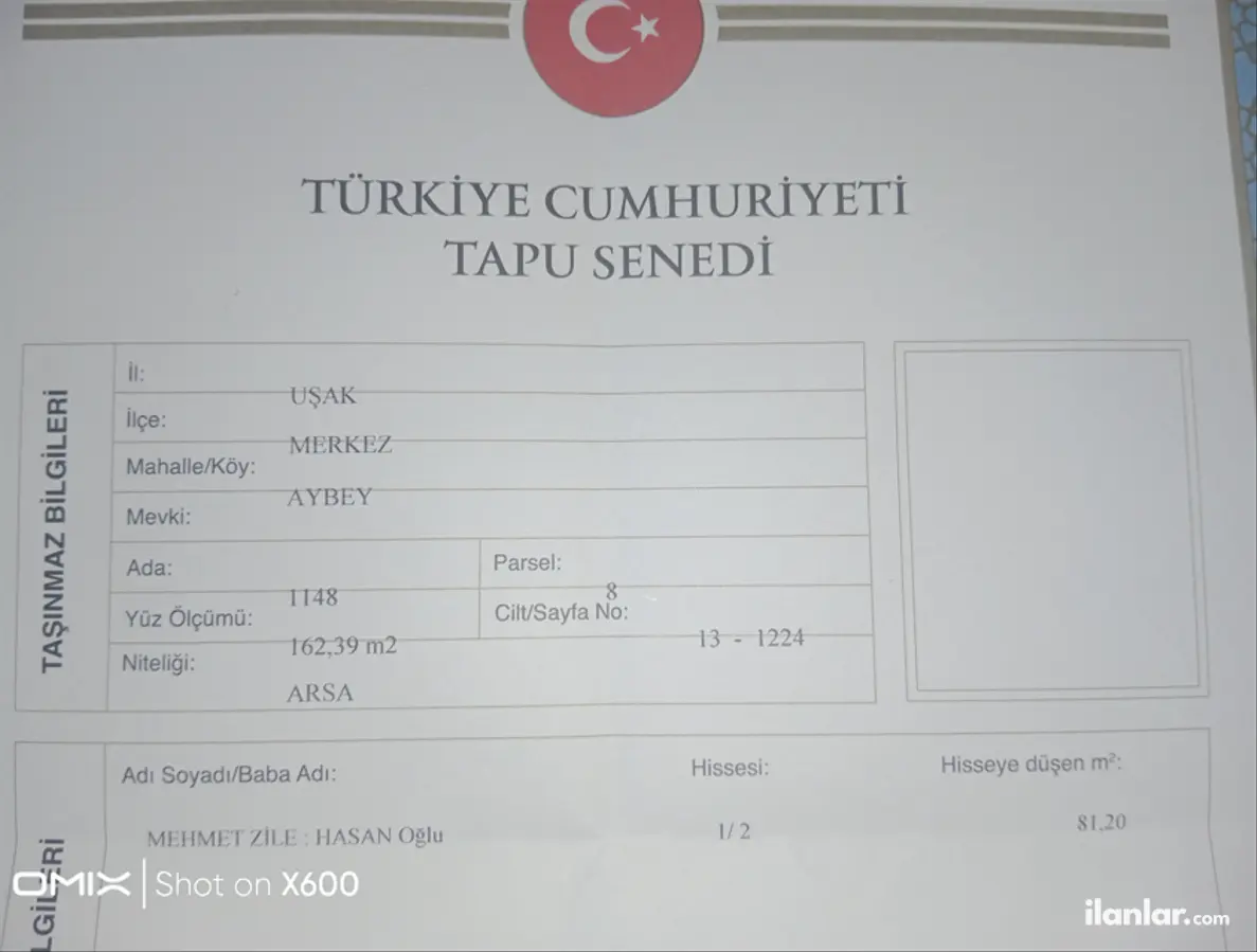 Uşak Merkez Aybey Mahallesi 163 m² satılık konut arsa - Fotoğraf 2