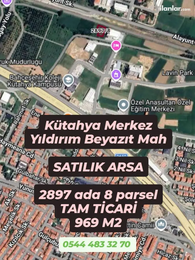 Kütahya Merkez Yıldırım Beyazıt Mahallesi 969 m² satılık ticari arsa - Fotoğraf 1