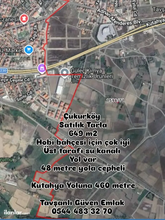 Kütahya Tavşanlı Çukurköy Mahallesi 649 m² satılık tarla arsa - Fotoğraf 1