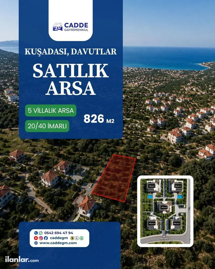 Aydın Kuşadası Davutlar Mahallesi 826 m² satılık villa arsa - Fotoğraf 1
