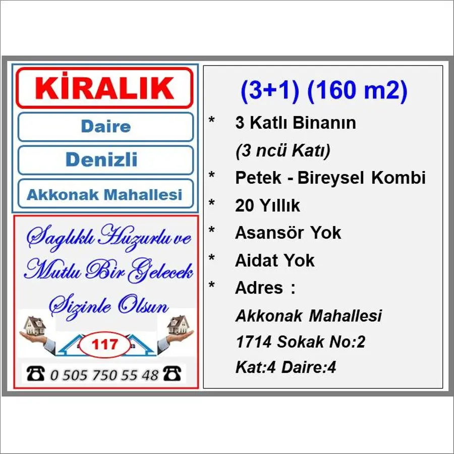 Denizli Merkezefendi Akkonak Mahallesi 3+1 160 m² kiralık daire - Fotoğraf 2