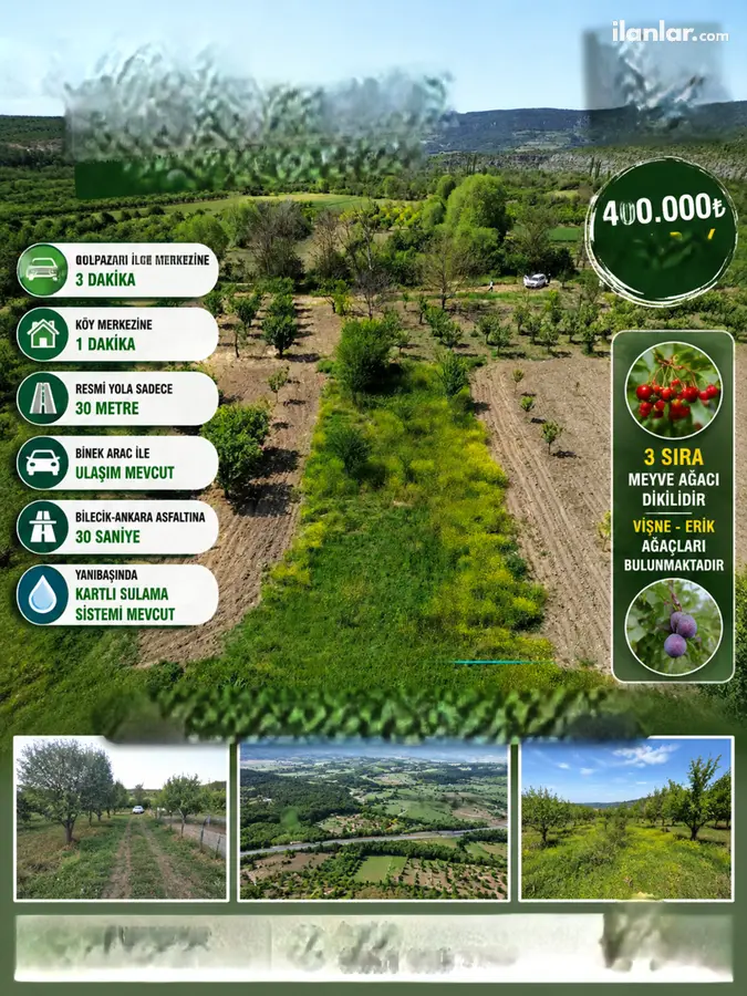 Bilecik Gölpazarı Arıcaklar Köyü Mahallesi 541 m² satılık tarla arsa - Fotoğraf 1
