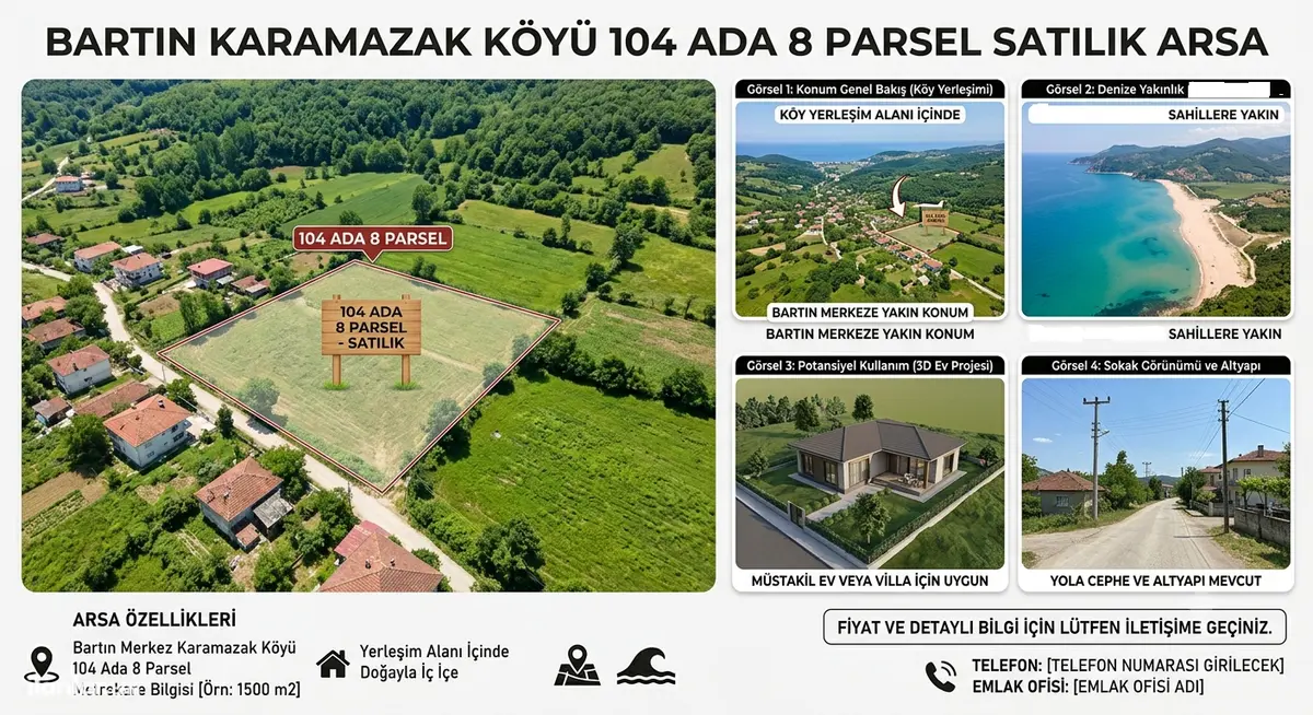 Bartın Merkez Karamazak, Karakız Mahallesi 1.098 m² satılık konut arsa - Fotoğraf 1