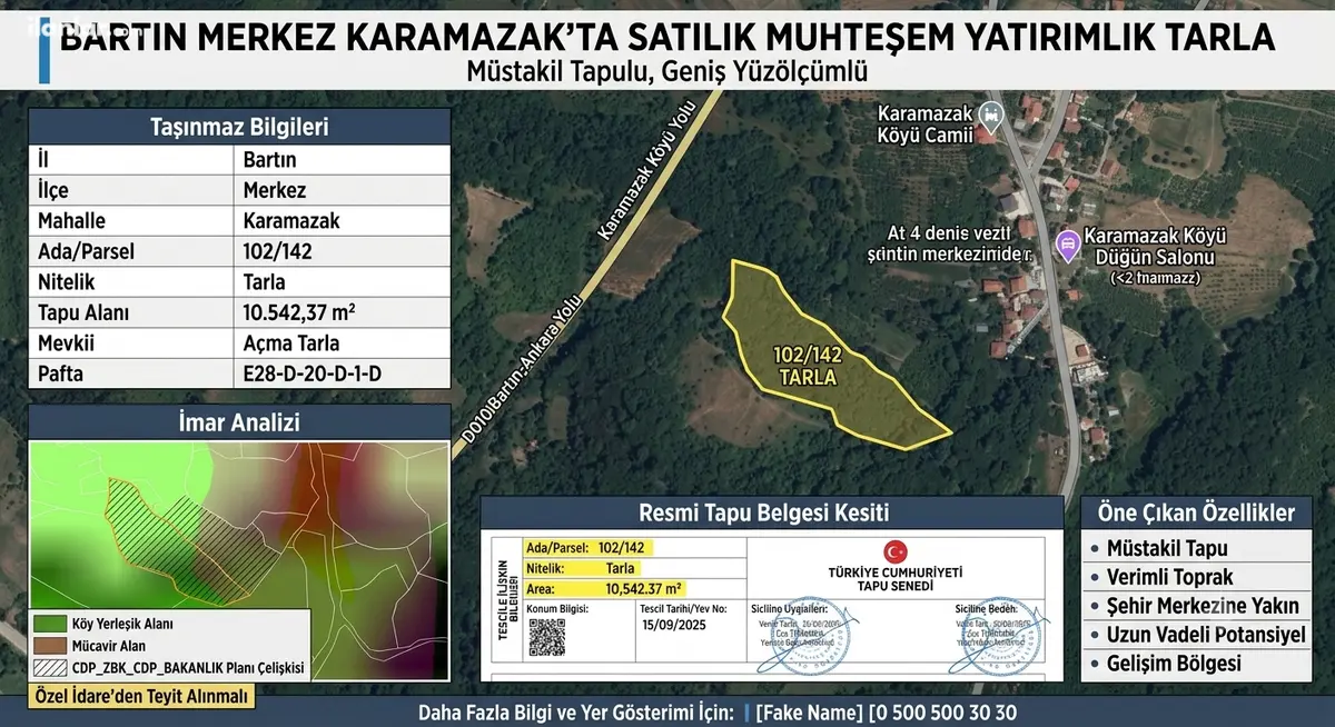 Bartın Merkez Karamazak, Karakız Mahallesi 10.554 m² satılık tarla arsa - Fotoğraf 1