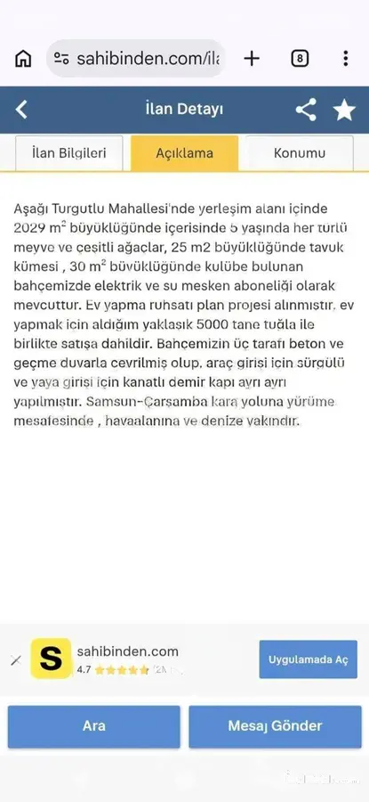 Samsun Çarşamba Aşağı Turgutlu Mahallesi 2.029 m² satılık tarla arsa - Fotoğraf 2