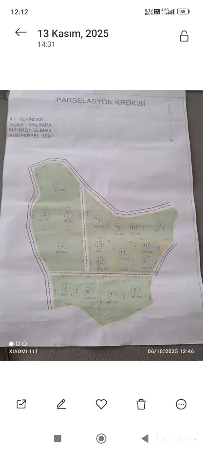 Tekirdağ Malkara Elmalı Mahallesi 867 m² satılık tarla arsa - Fotoğraf 2