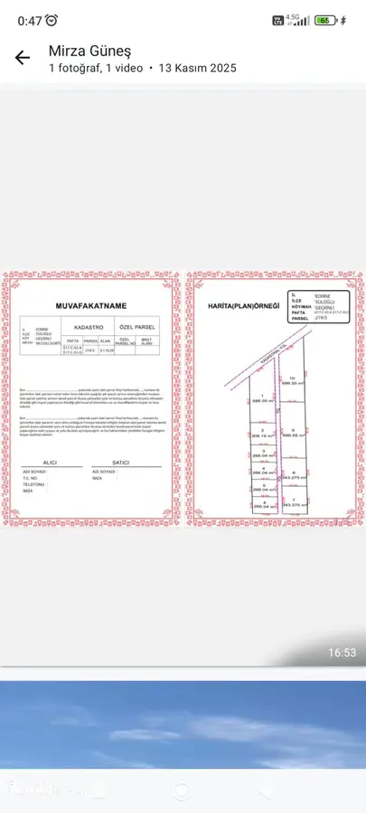 Edirne Süloğlu Geçkinli Köyü Mahallesi 344 m² satılık tarla arsa - Fotoğraf 2