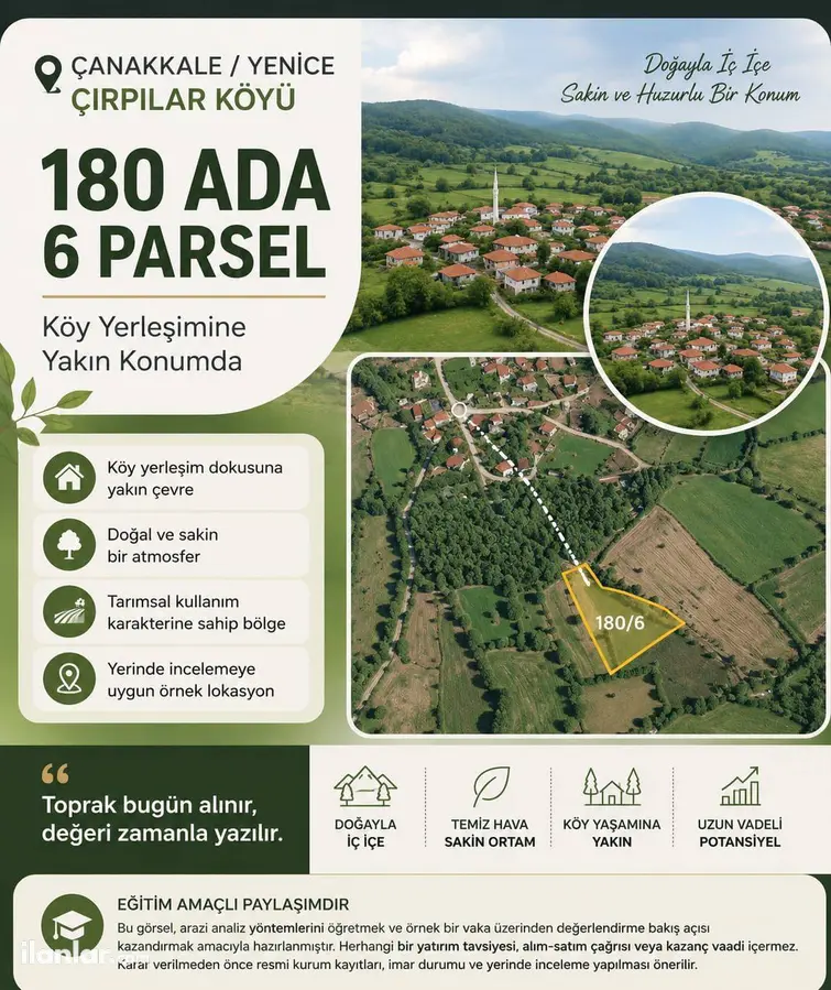 Çanakkale Yenice Çırpılar Köyü Mahallesi 904 m² satılık bağ & Bahçe arsa - Fotoğraf 1