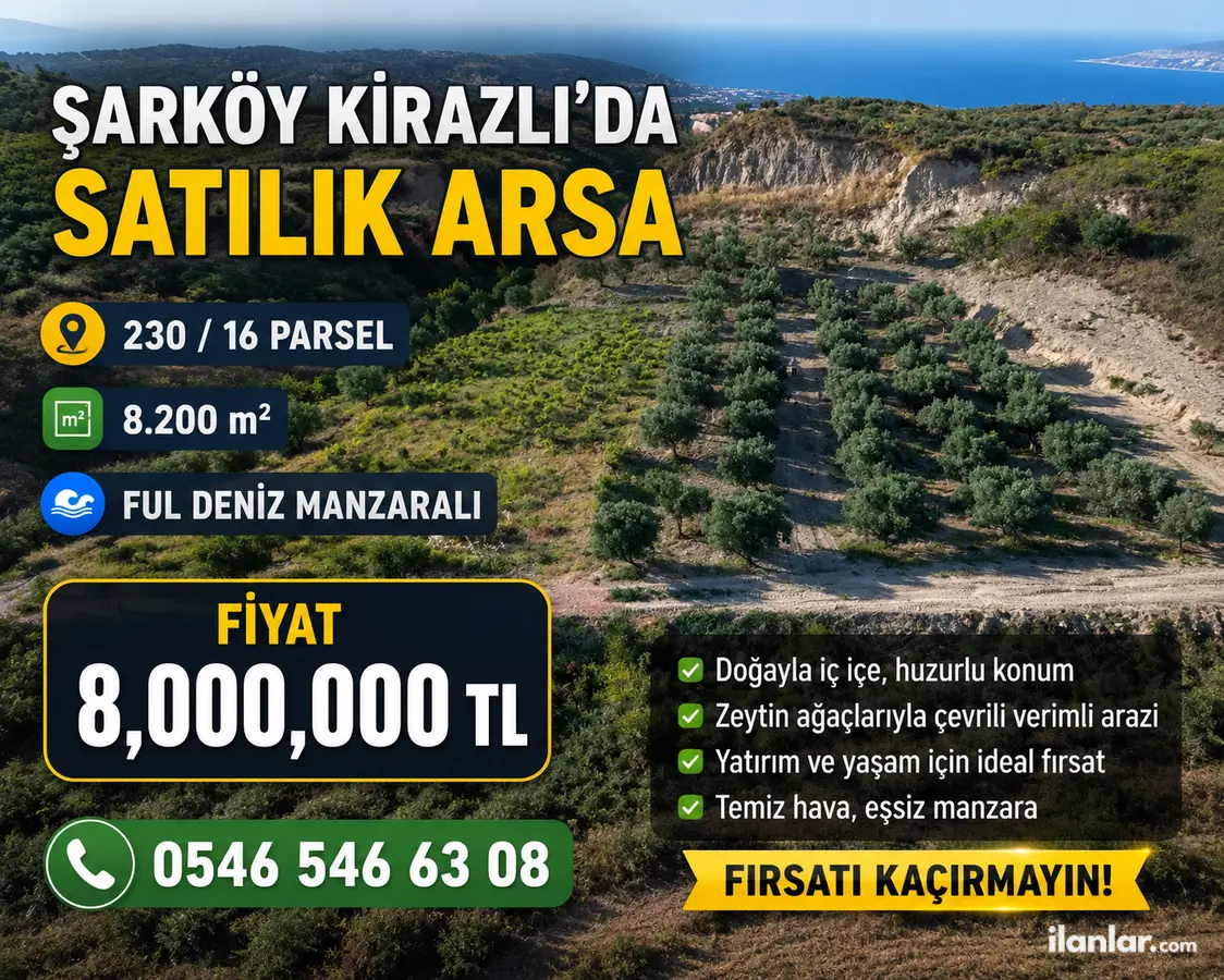 Tekirdağ Şarköy Kirazlı Mahallesi 8.200 m² satılık zeytinlik arsa - Fotoğraf 1