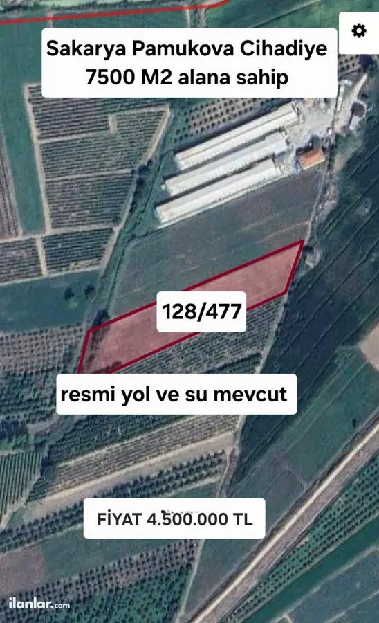 Sakarya Pamukova Cihadiye Mahallesi 7.500 m² satılık tarla arsa - Fotoğraf 1