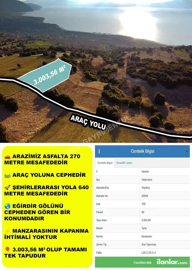 Isparta Gelendost Yeşilköy Köyü Mahallesi 3.025 m² satılık tarla arsa - Fotoğraf 2